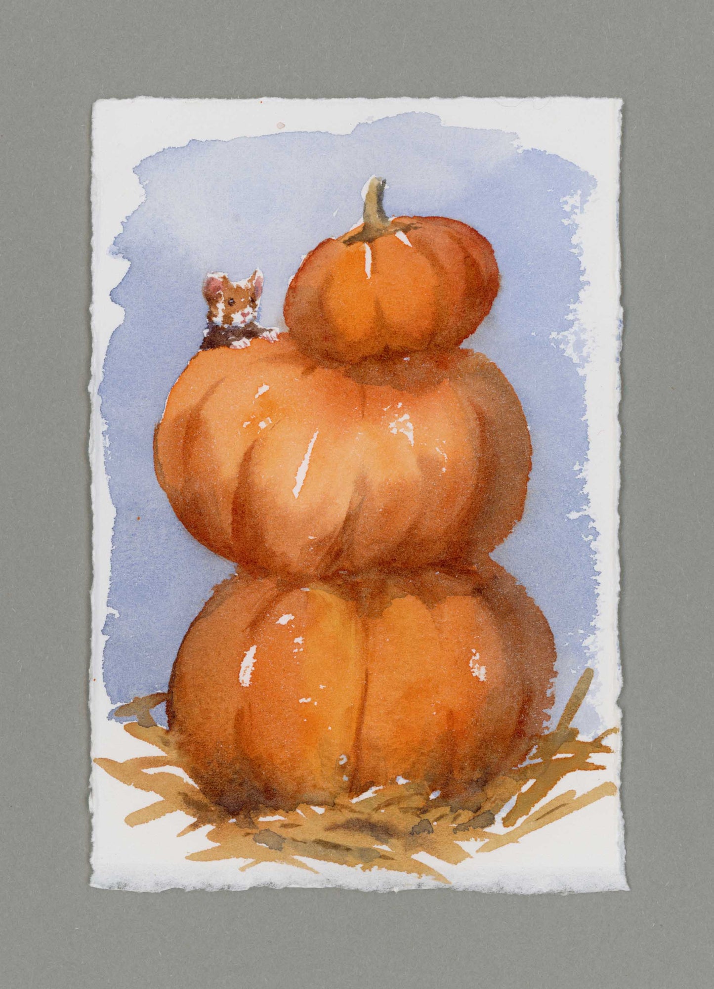 "Hamster & Pumpkins" Small Original Watercolour