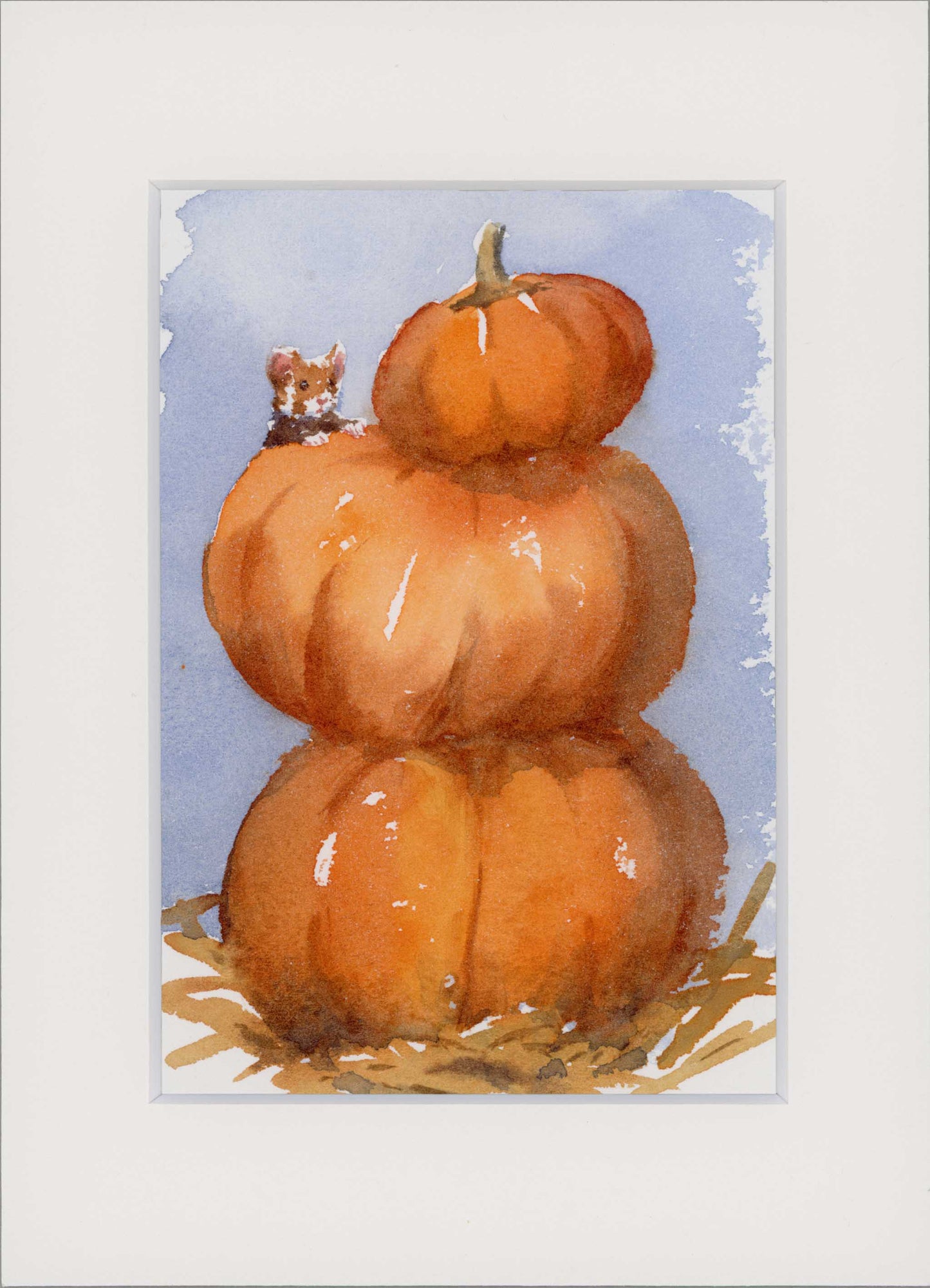 "Hamster & Pumpkins" Small Original Watercolour