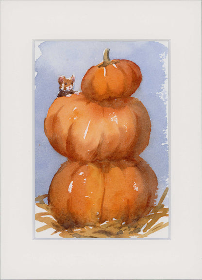 "Hamster & Pumpkins" Small Original Watercolour