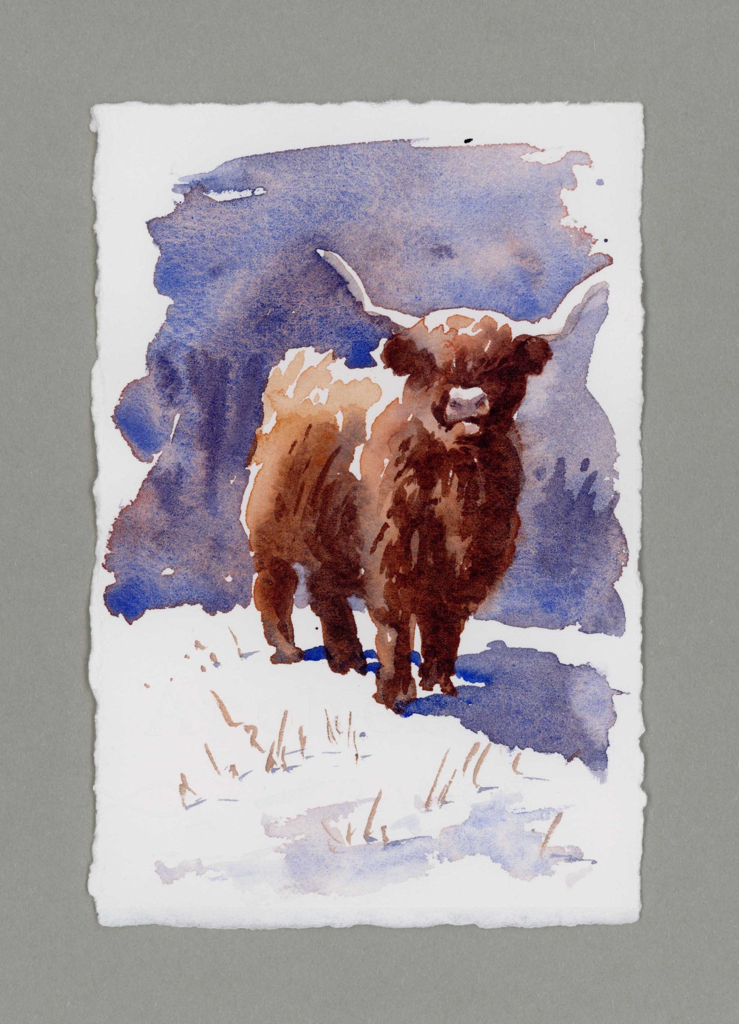 "Highland Cow in Snow" Small Original Watercolour